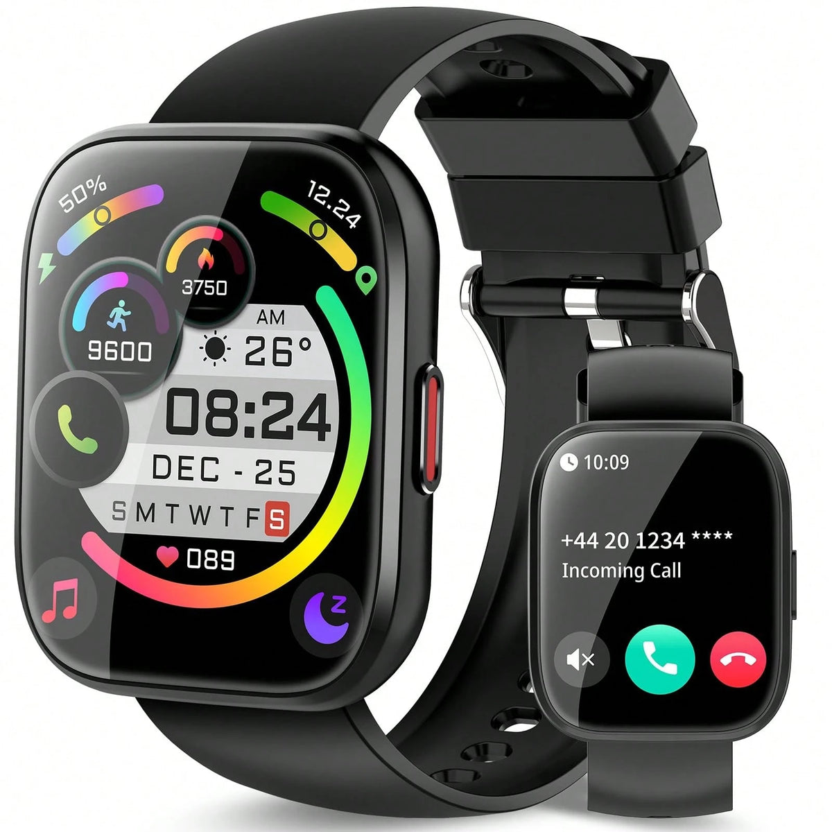 Ordtop Smartwatch, Men'S and Women'S Fitness Watch, 1.85-Inch High-Definition Touch Screen, 25 Exercise Modes Fitness Tracker with Sleep Monitor, Pedometer Activity Tracker, IP68 Waterproof Smartwatch, Suitable for Android IOS