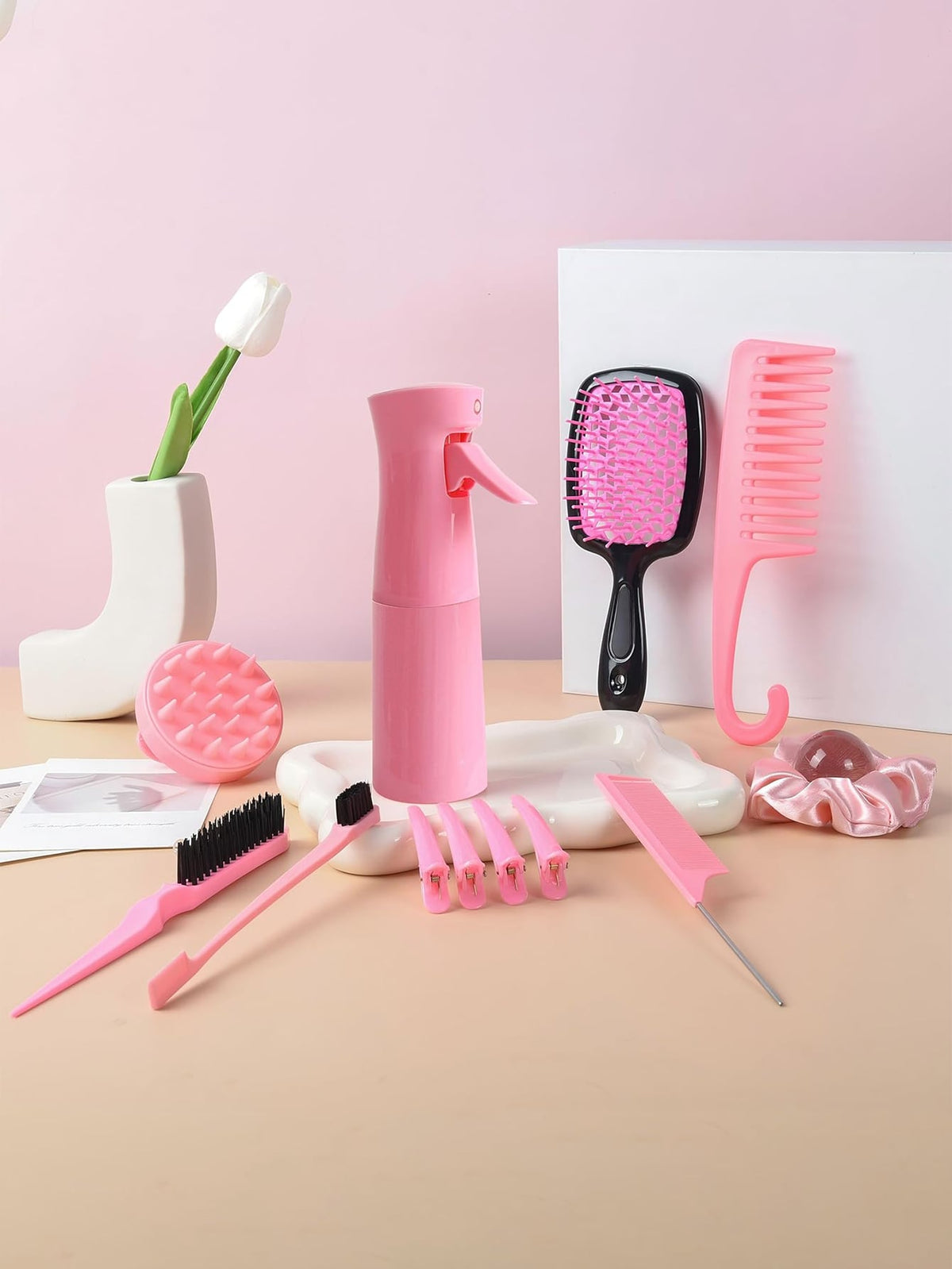 X Milania 15 Piece Hair Styling Brush, 1/12/13 Piece Hair Combs, Pointed Tail Combs, Rat Tail Combs, Edge Brushes, Hair Brushes, High-Pressure Spray, Hairpins, Hair Rings, Wide Tooth Combs, Bath Caps, Hair Braiders, Suitable for All Kinds of Hair Styles,Back to School,Travel Holiday Essentials,Hair Accessories for Women