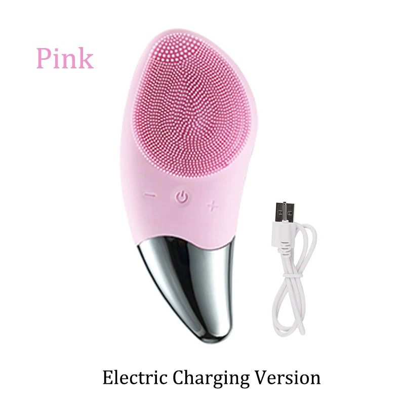Electric Facial Cleansing Brush Deep Cleaning Face Ultrasonic Silicone Beauty Eye Massage Face Cleansing Instrument USB Charger