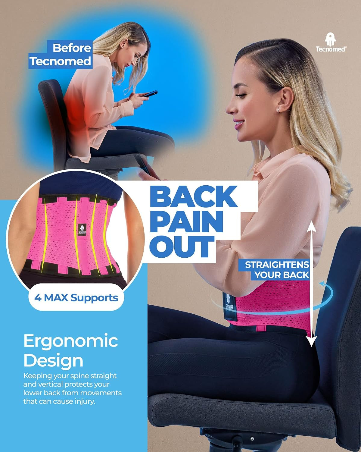Back Brace for Men & Women - Immediate Relief from Back Pain, Herniated Disc, Sciatica, Scoliosis – Breathable Lower Back Belt for Weight Lifting - Workout - Posture Corrector