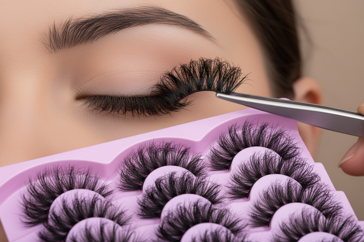9D black false eyelashes, 7 pairs, intense volume, 18–25 mm