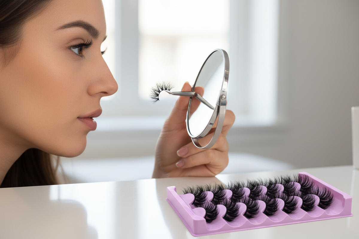 9D black false eyelashes, 7 pairs, intense volume, 18–25 mm