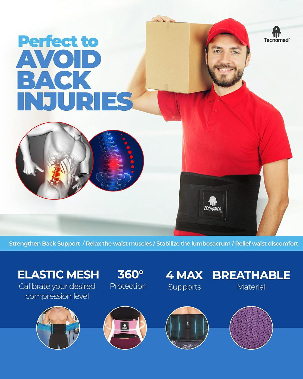 Back Brace for Men & Women - Immediate Relief from Back Pain, Herniated Disc, Sciatica, Scoliosis – Breathable Lower Back Belt for Weight Lifting - Workout - Posture Corrector