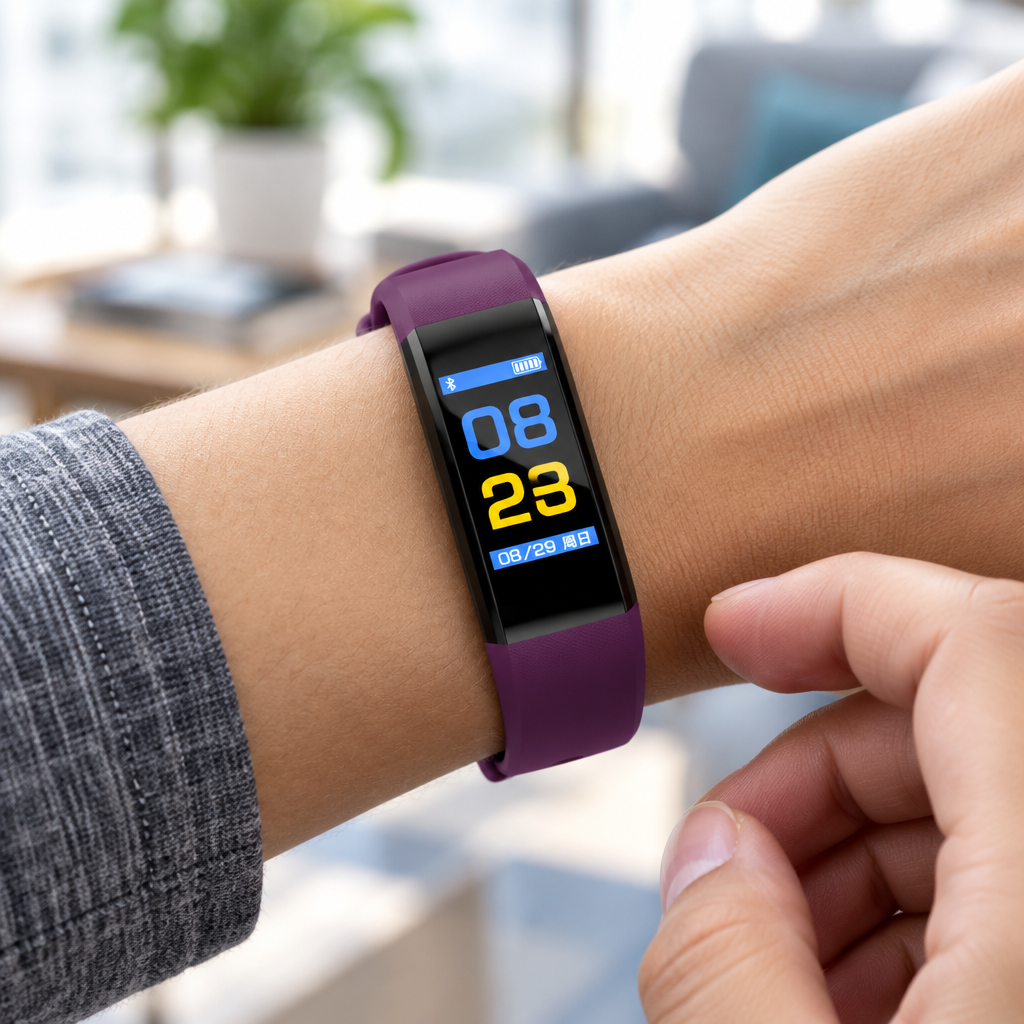 115Plus Sports Fitness Band – LED Display, Heart Rate and Blood Pressure Tracking, Purple