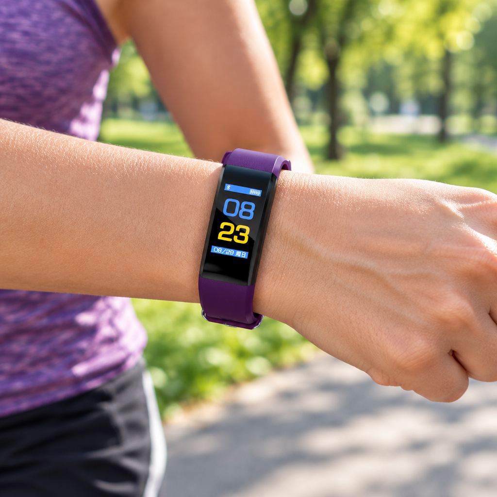 115Plus Sports Fitness Band – LED Display, Heart Rate and Blood Pressure Tracking, Purple