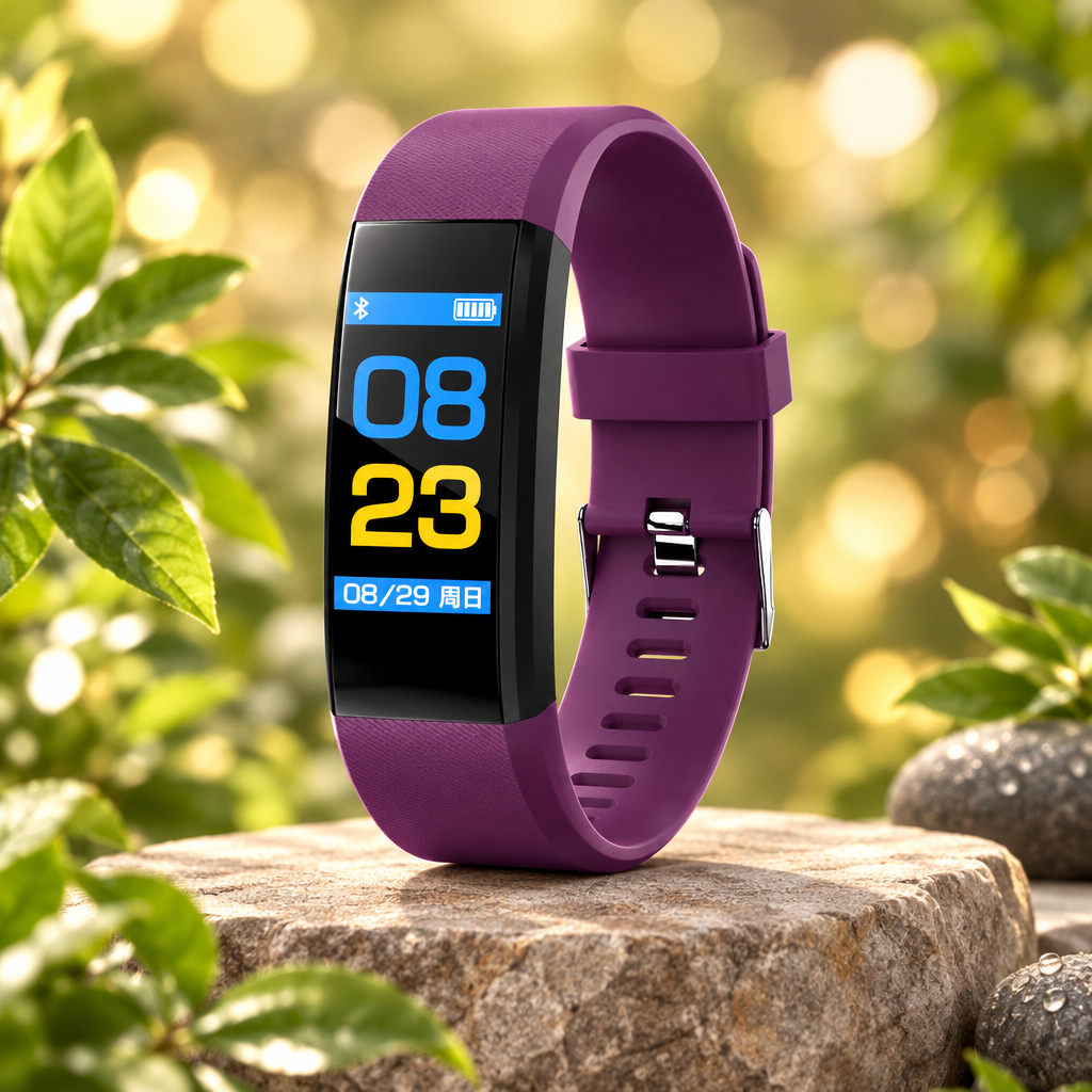 115Plus Sports Fitness Band – LED Display, Heart Rate and Blood Pressure Tracking, Purple