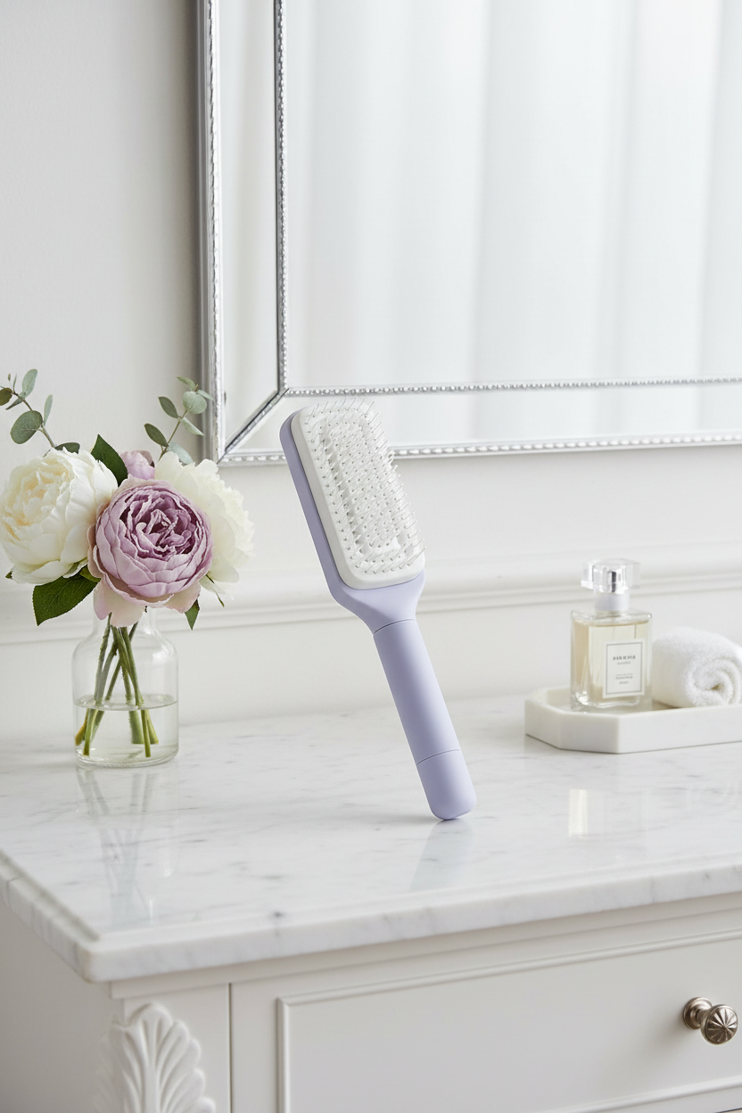 Self-cleaning purple hairbrush