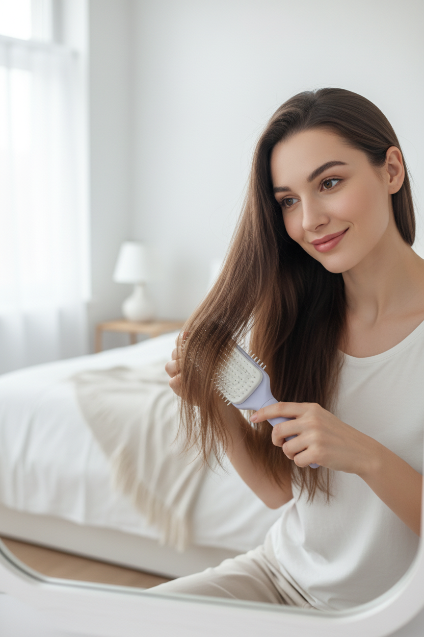 Self-cleaning purple hairbrush