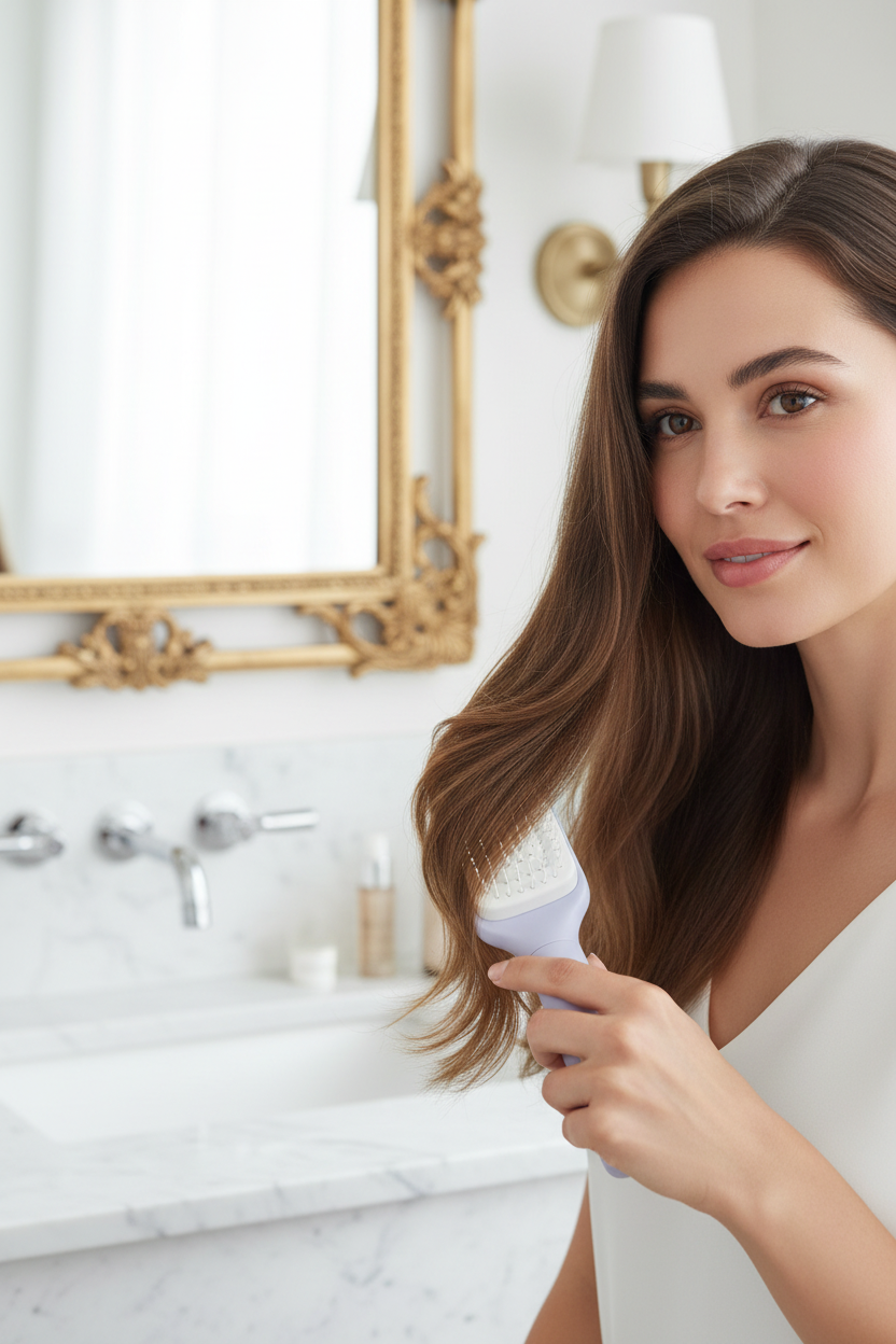 Self-cleaning purple hairbrush