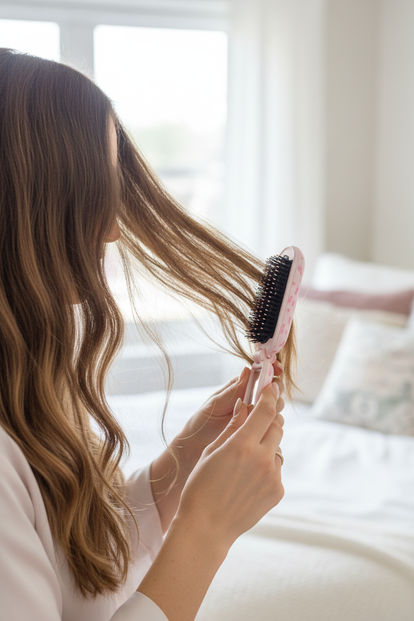 Pink folding comb with integrated mirror
