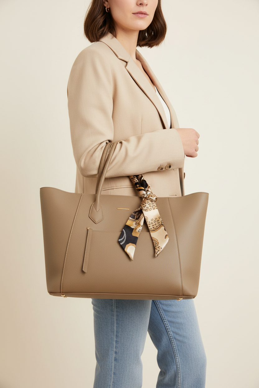 Large leather handbag with double handles