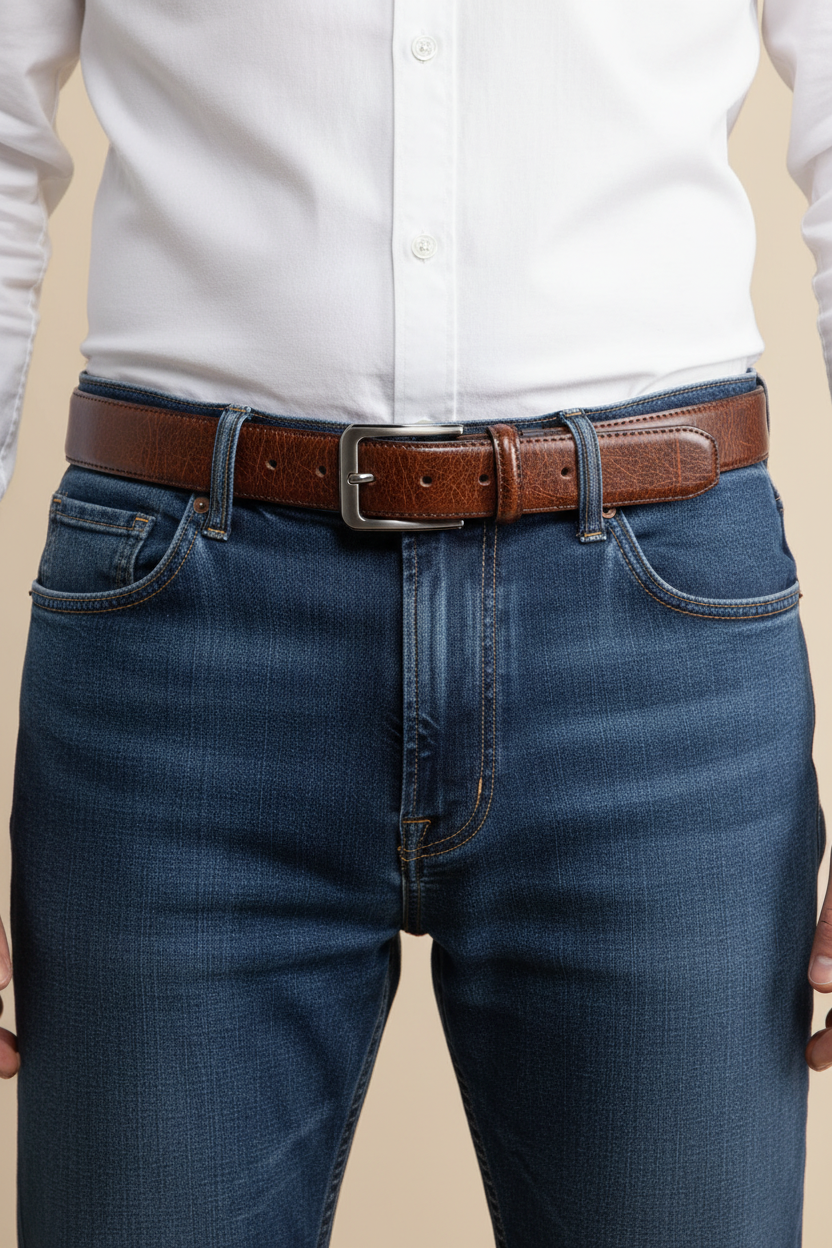 Men's textured vintage leather belt – 110 cm