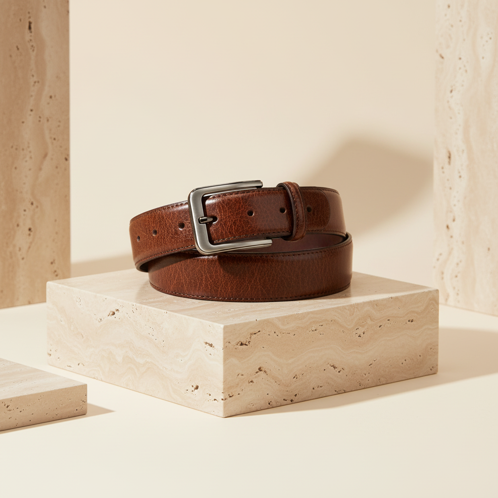 Men's textured vintage leather belt – 110 cm