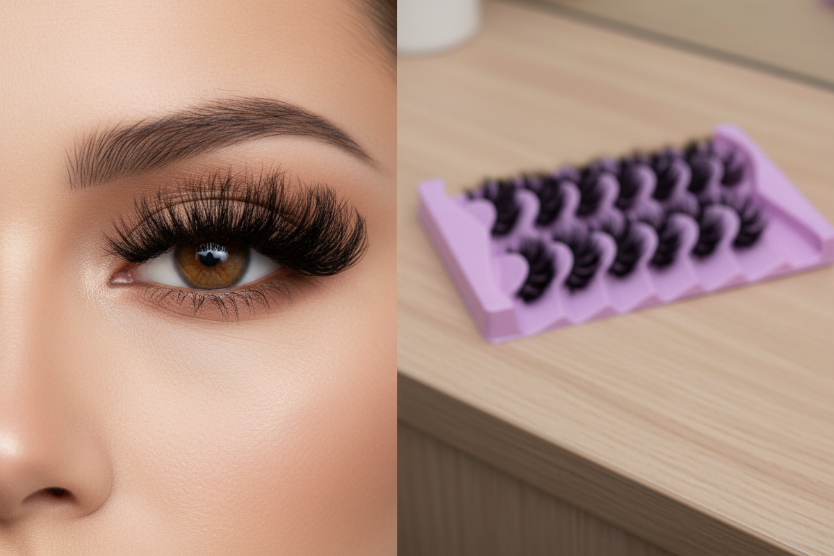 9D black false eyelashes, 7 pairs, intense volume, 18–25 mm