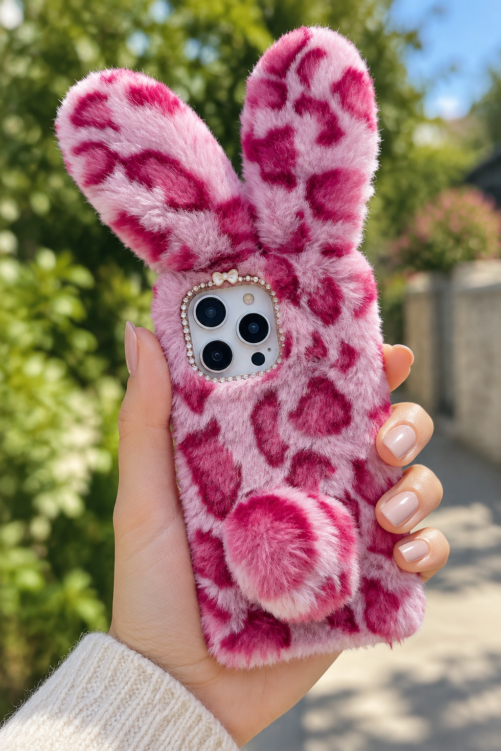 Rabbit-Ear Plush Tie-Dye Phone Case for iPhone 8 Plus
