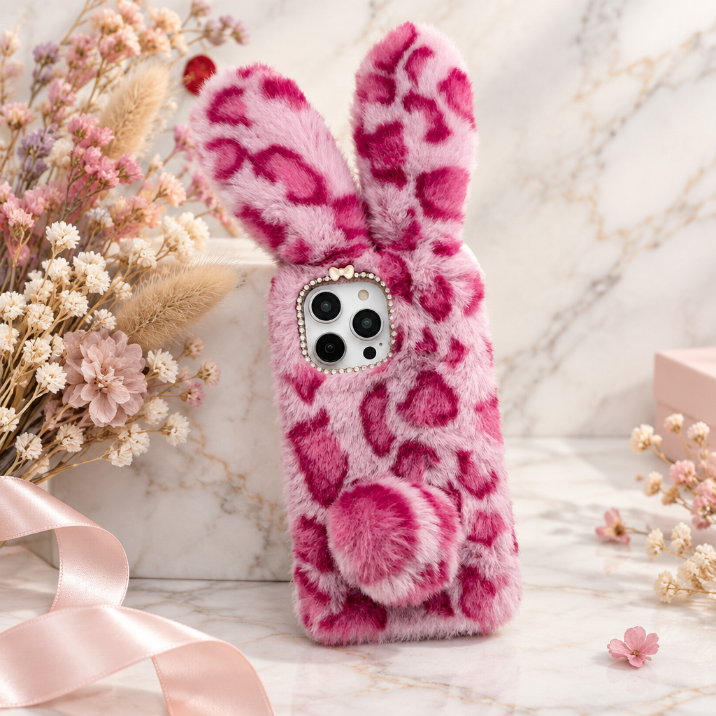 Rabbit-Ear Plush Tie-Dye Phone Case for iPhone 8 Plus