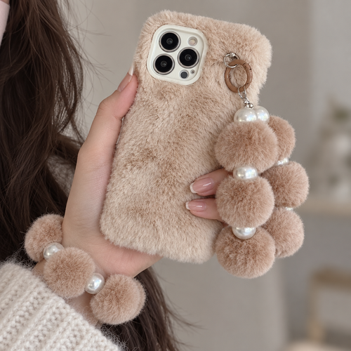 Brown Plush Phone Case with Lanyard for iPhone 12