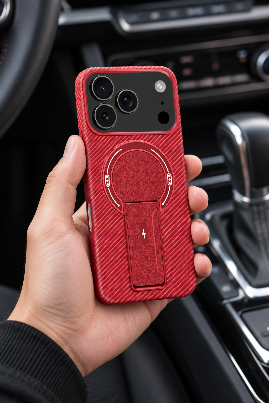 Coque rouge effet carbone magnétique pour iPhone 17 Pro Max