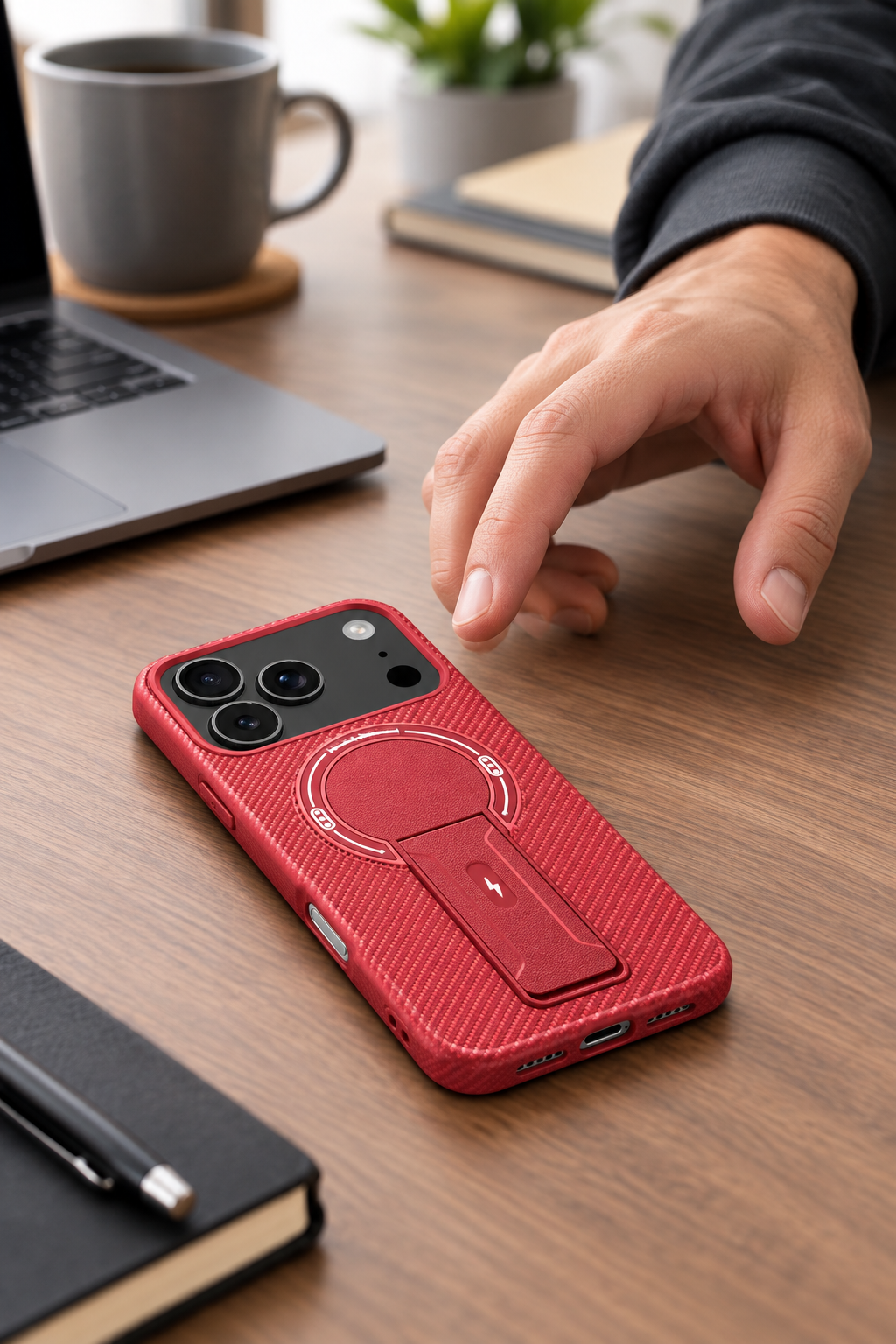 Coque rouge effet carbone magnétique pour iPhone 17 Pro Max