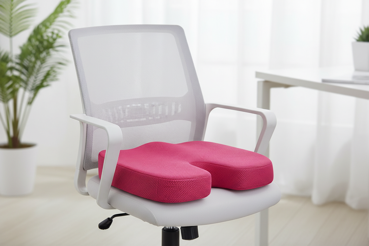Pink ergonomic memory foam seat cushion – Coccyx & posture