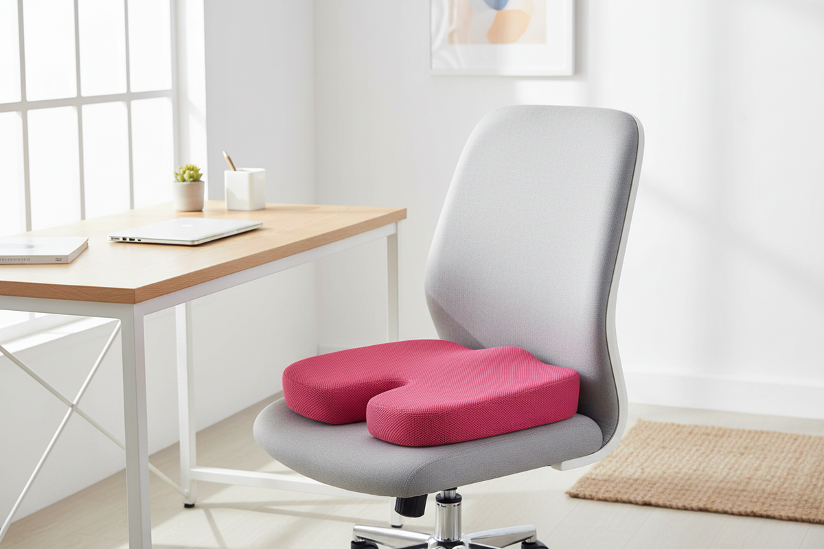 Pink ergonomic memory foam seat cushion – Coccyx & posture