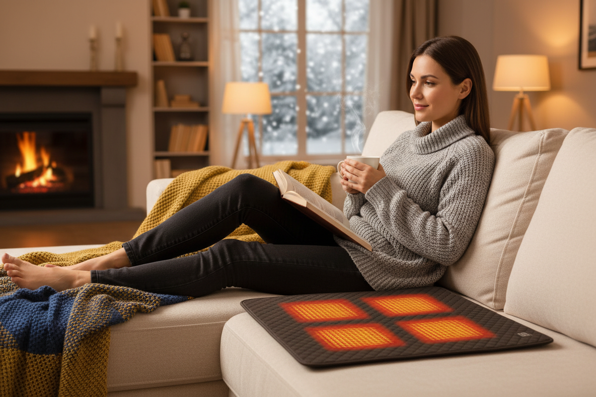 Brown USB/USB-C heating cushion 45 × 45 cm
