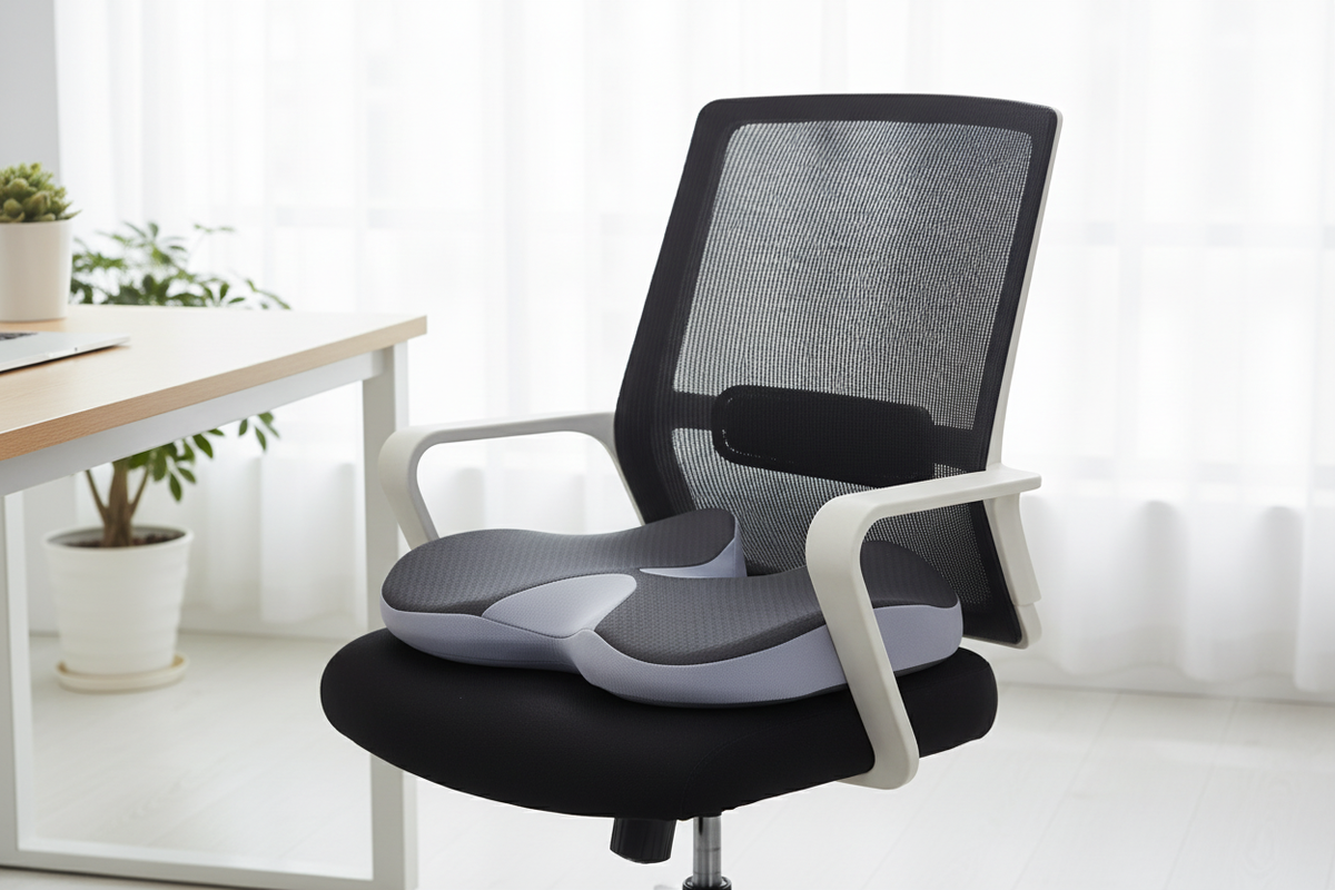 Grey ergonomic memory foam seat cushion – Coccyx & back