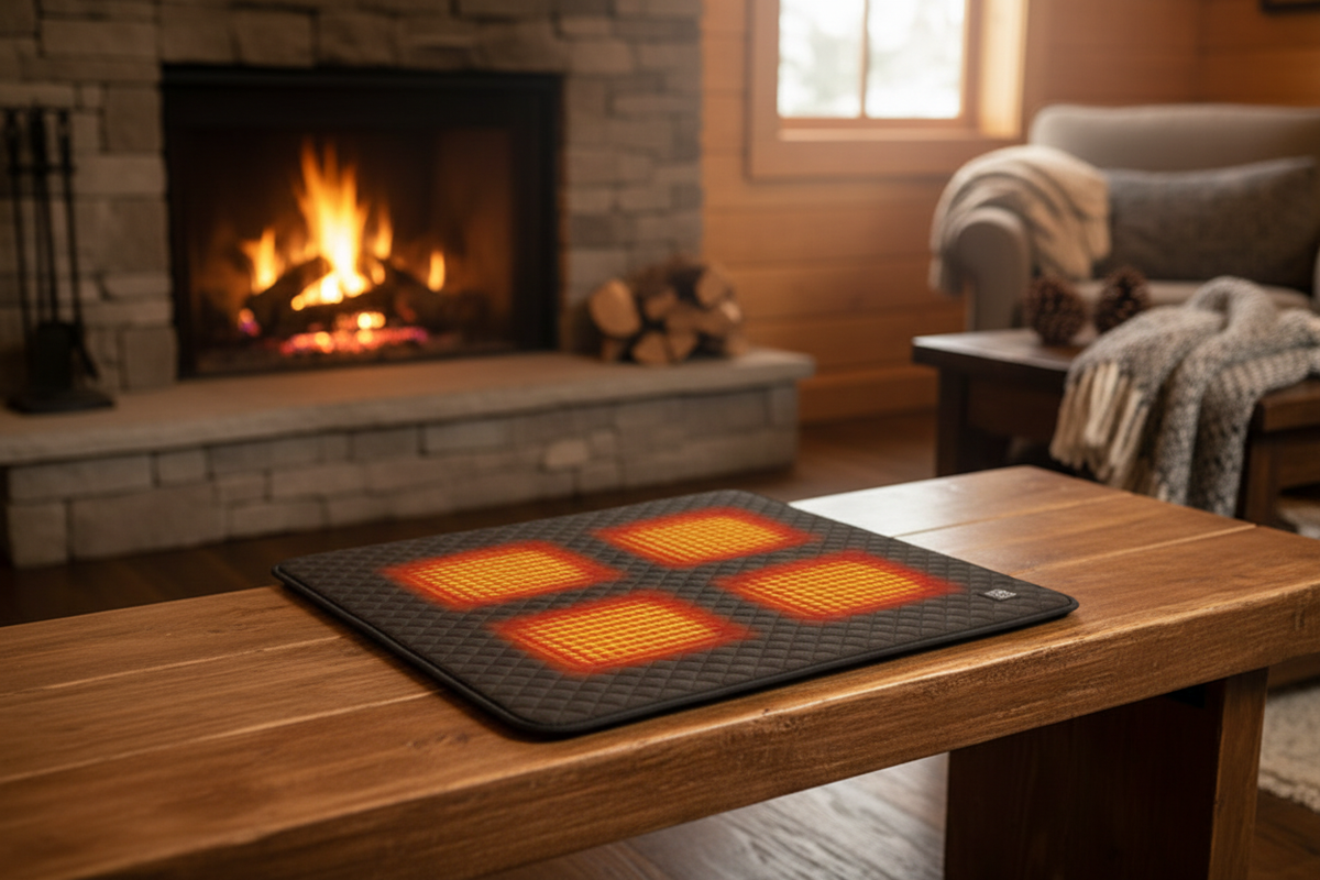 Brown USB/USB-C heating cushion 45 × 45 cm