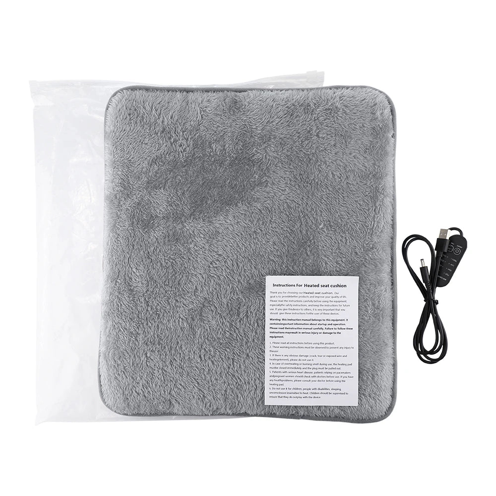USB Electric Heated Seat Cushion 4 Temperature Settings Winter Car Seat Heater Cold Resistant Chair Heated Mat for Office Travel