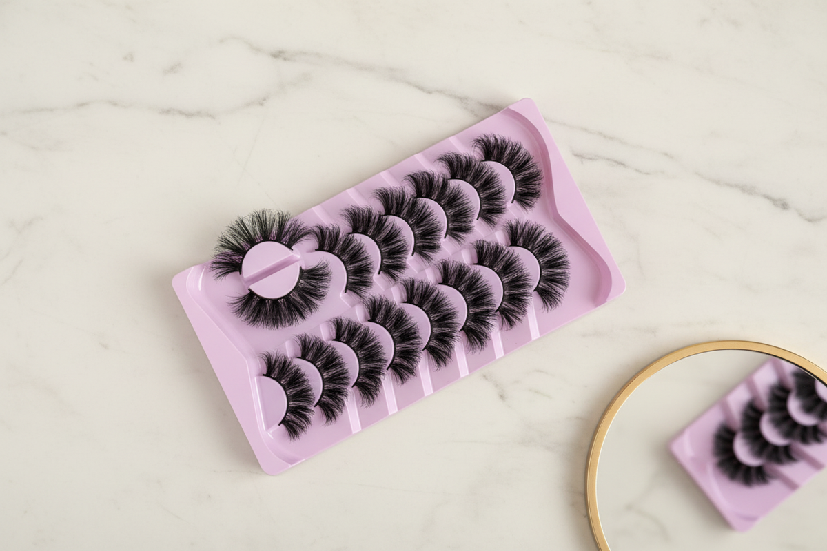 9D black false eyelashes, 7 pairs, intense volume, 18–25 mm
