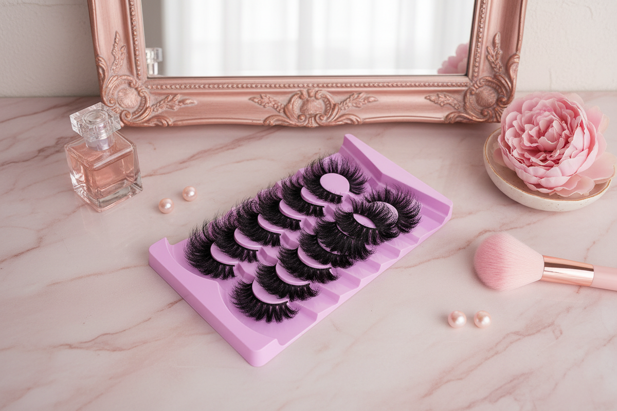 9D black false eyelashes, 7 pairs, intense volume, 18–25 mm