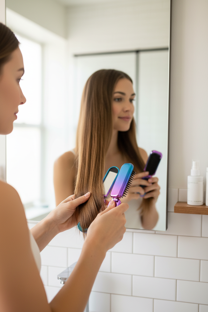 Foldable hairbrush with integrated mirror