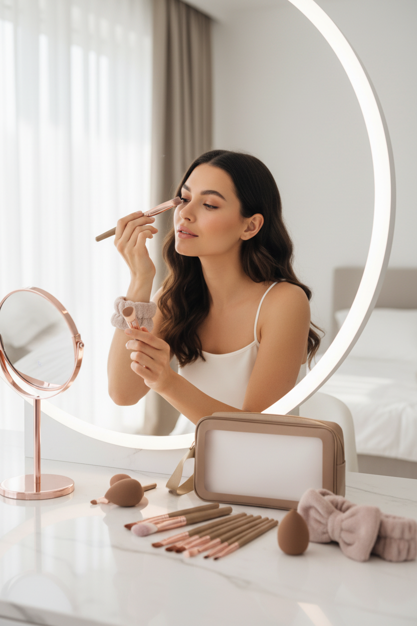 Complete makeup kit with brushes and accessories