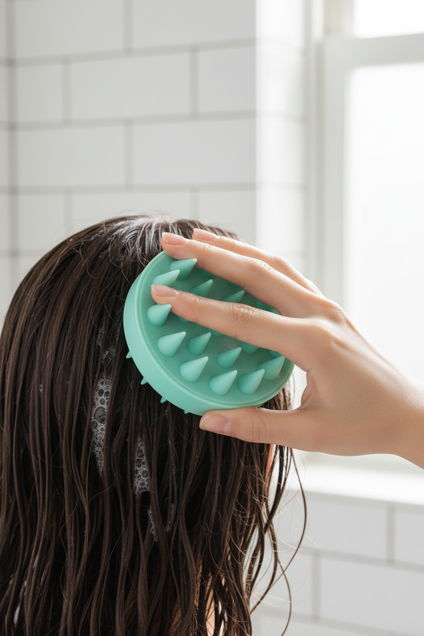 Mint green silicone scalp massage brush