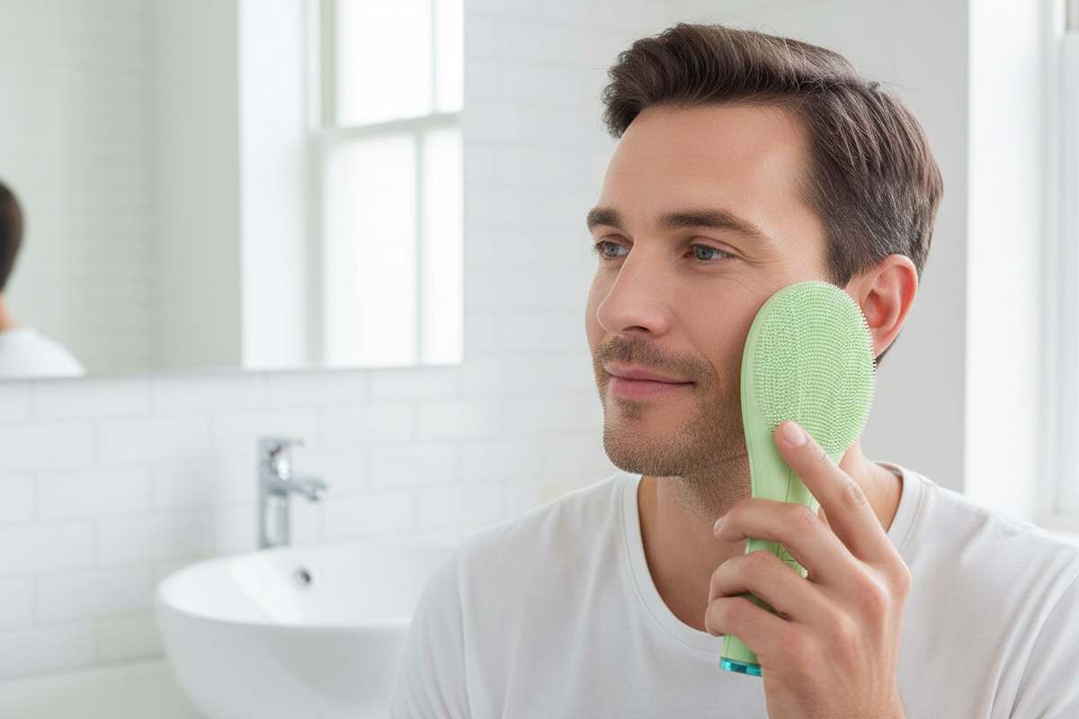 Light green silicone electric facial cleansing brush