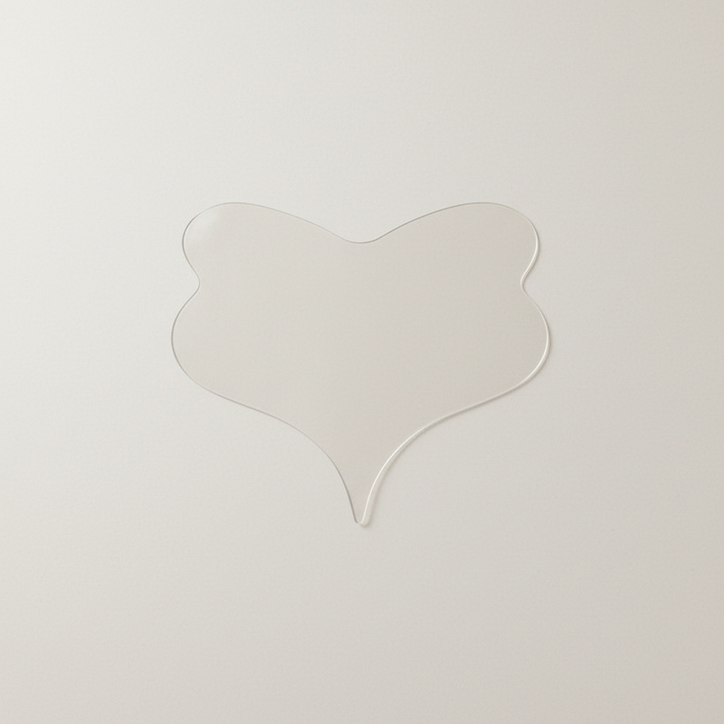 Grand patch entièrement transparent en silicone en forme de cœur-papillon, présenté à plat