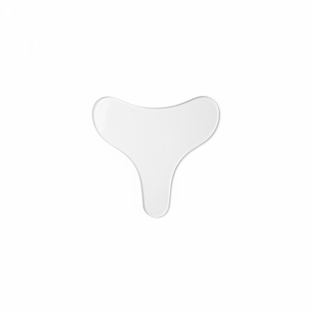 Patch réutilisable en silicone transparent en forme de T sur fond blanc