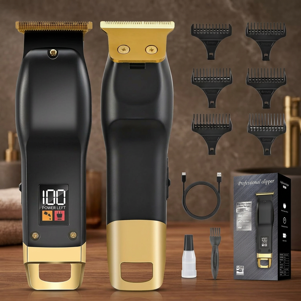 Cordless Beard and Hair Trimmer – 6 Guide Combs and LED Display