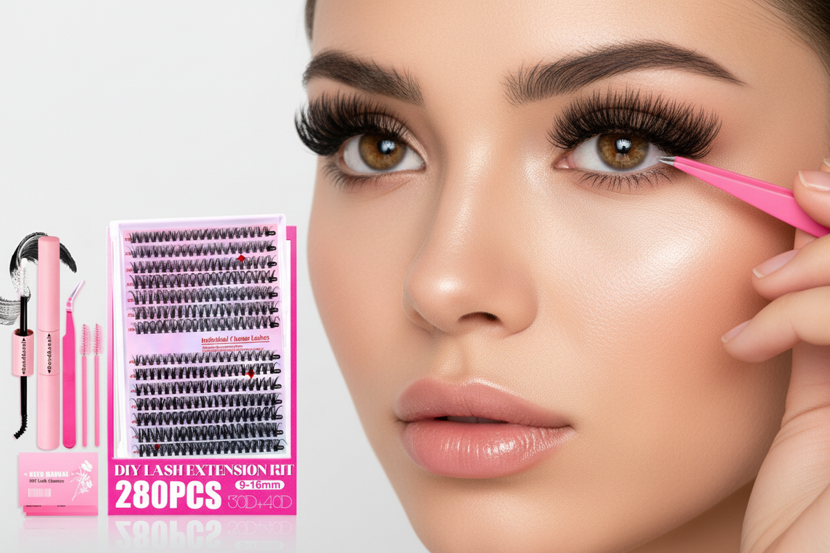 280-piece DIY individual eyelash extension kit, D curl, 9–16 mm