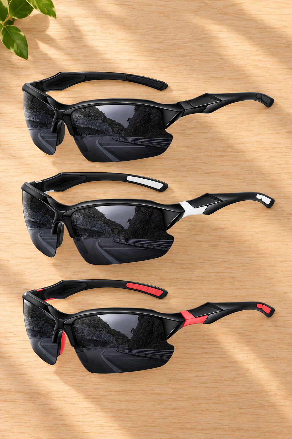 Lunettes de soleil de sport polarisées pour hommes, lot de 3 – Noir, blanc, rouge