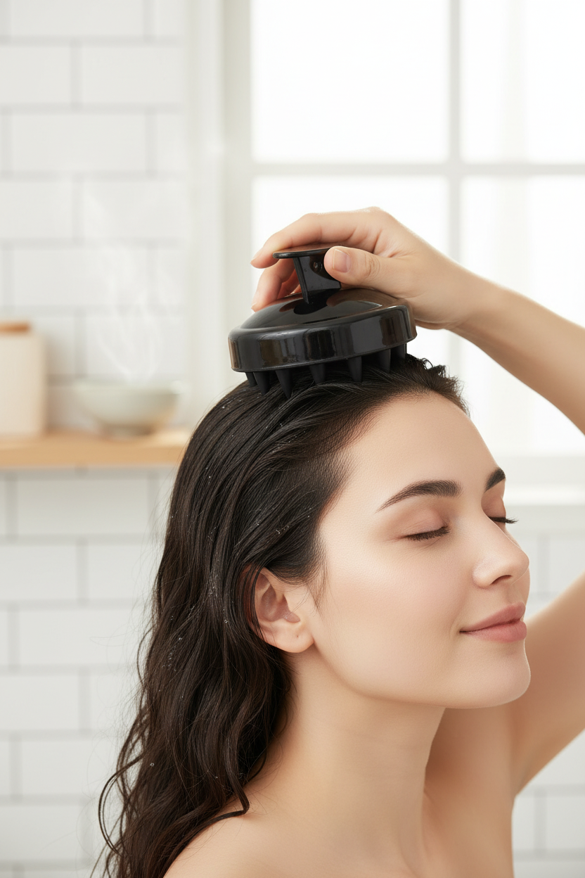 Silicone shampoo brush with 19 bristles