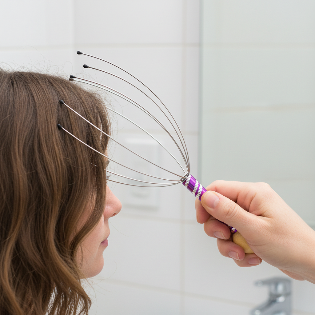 Stainless steel manual scalp massager, 22 cm