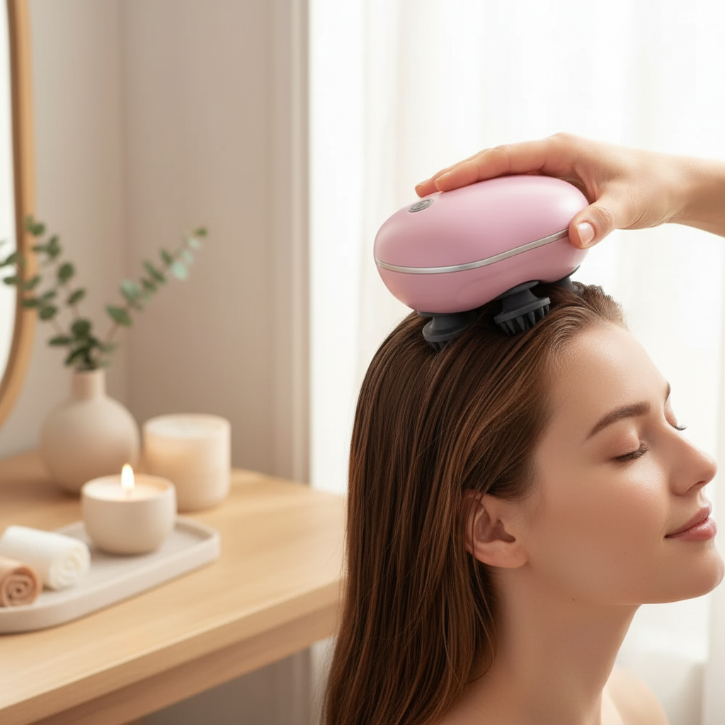 Rechargeable electric scalp massager, 4 rotating heads