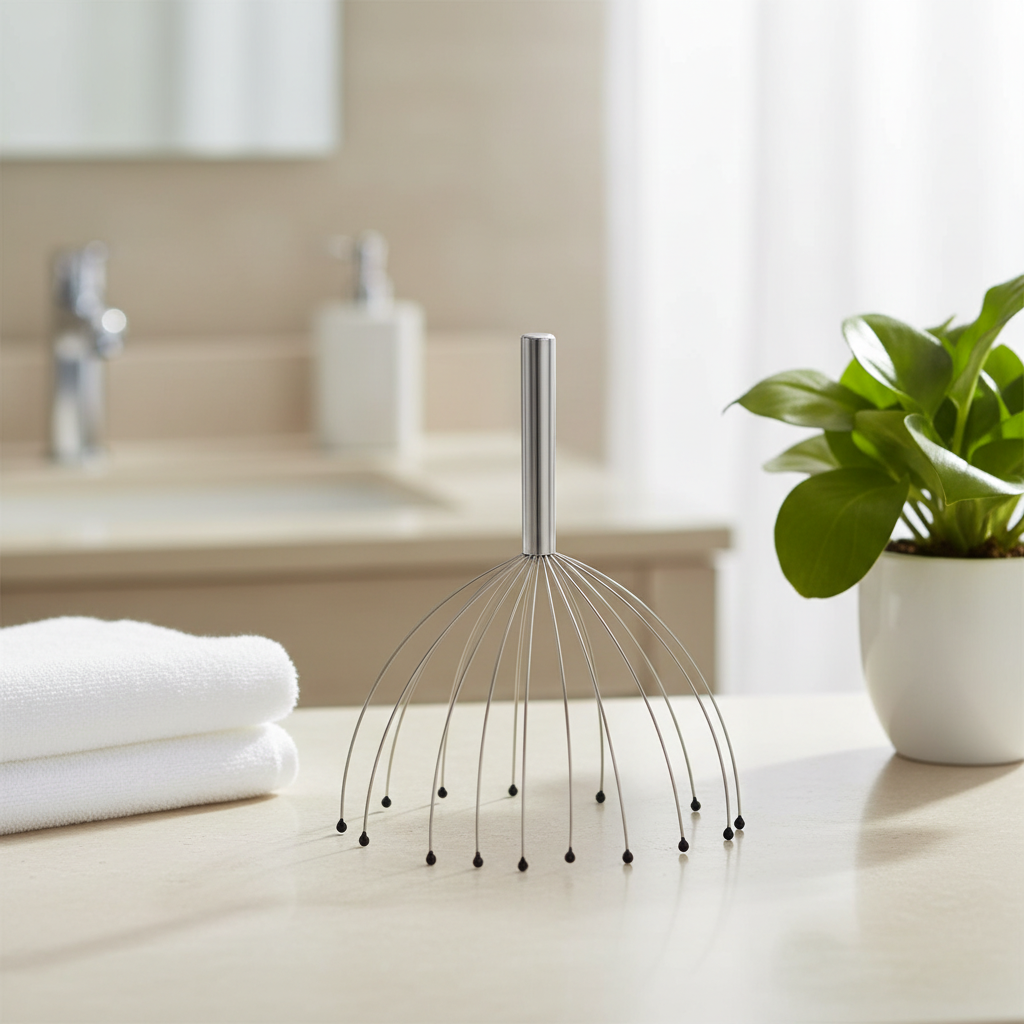Stainless steel manual scalp massager, 20 prongs