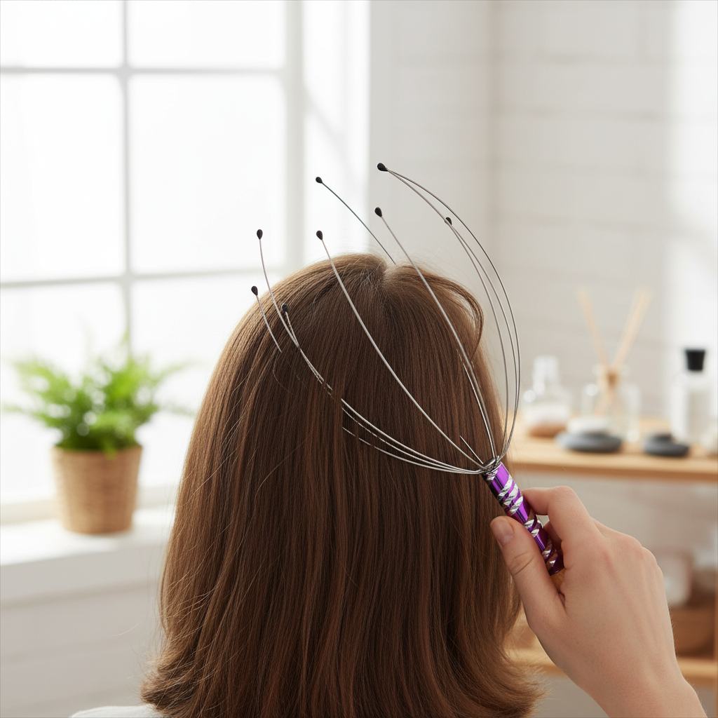 Stainless steel manual scalp massager, 22 cm