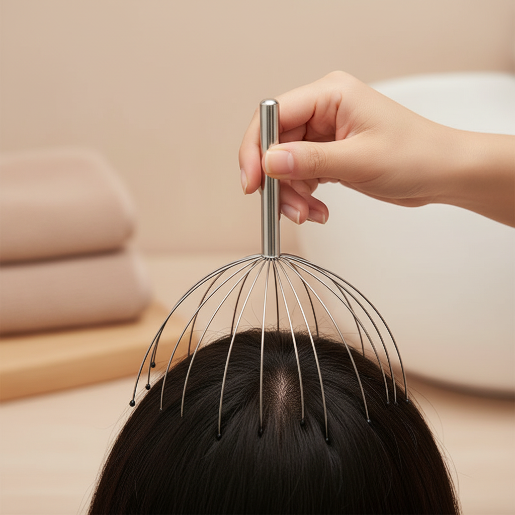 Stainless steel manual scalp massager, 20 prongs