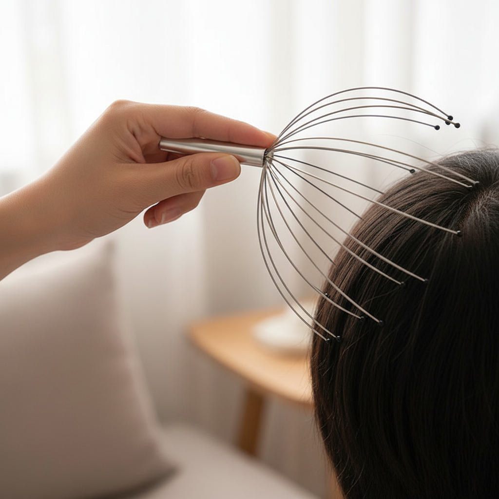 Stainless steel manual scalp massager, 20 prongs