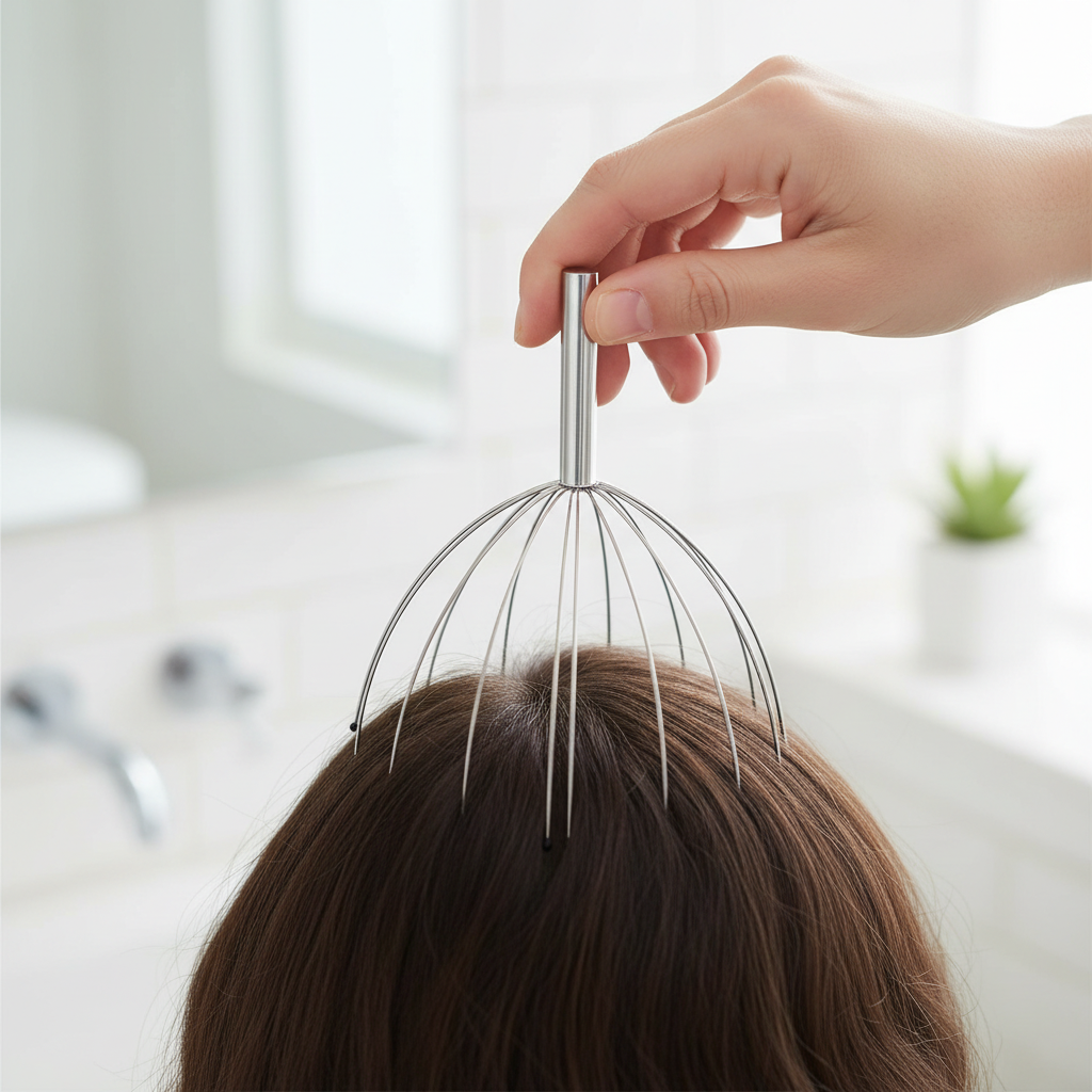 Stainless steel manual scalp massager, 20 prongs