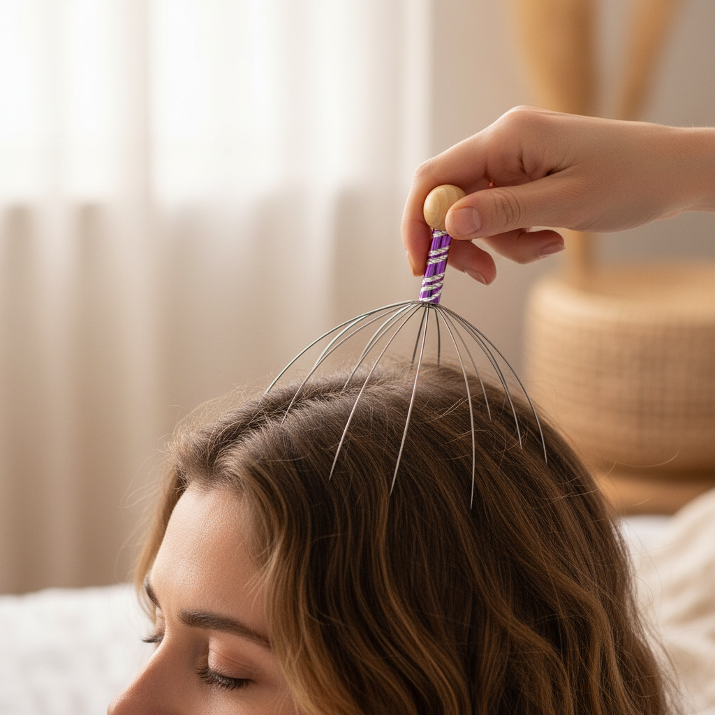 Stainless steel manual scalp massager, 22 cm