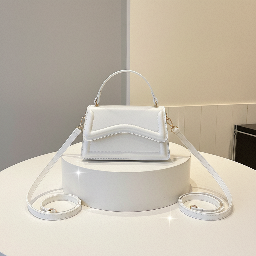 White gathered leather flap mini bag